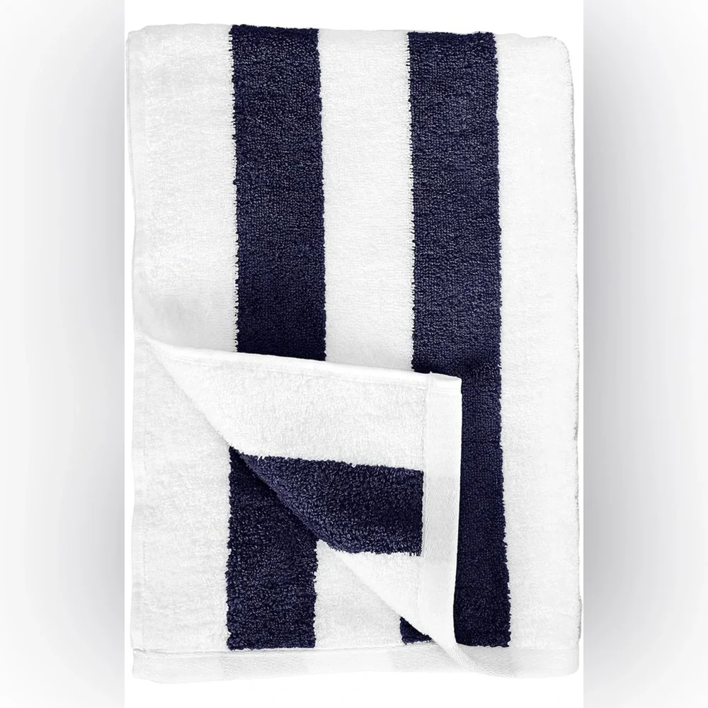 4 Amazon Basics Navy Blue Striped Terry Absorbent Cabana Pool Beach Bath Towels